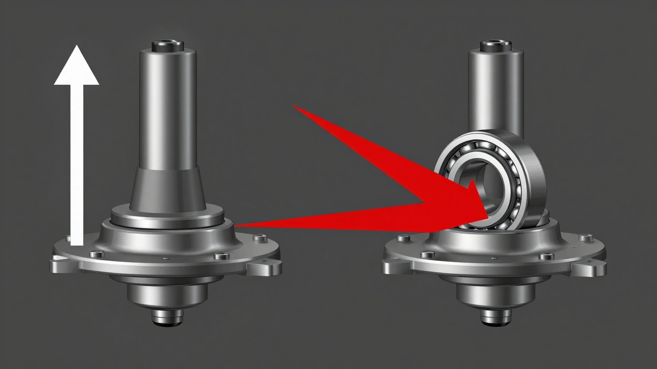 Technical illustration showing the increased leverage and stress on a wheel bearing caused by spacers.