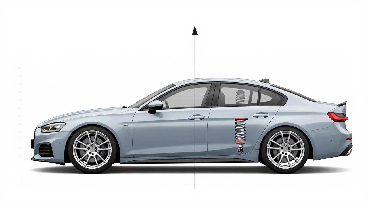 Diagram comparing stock vs lowered car ride height and stance
