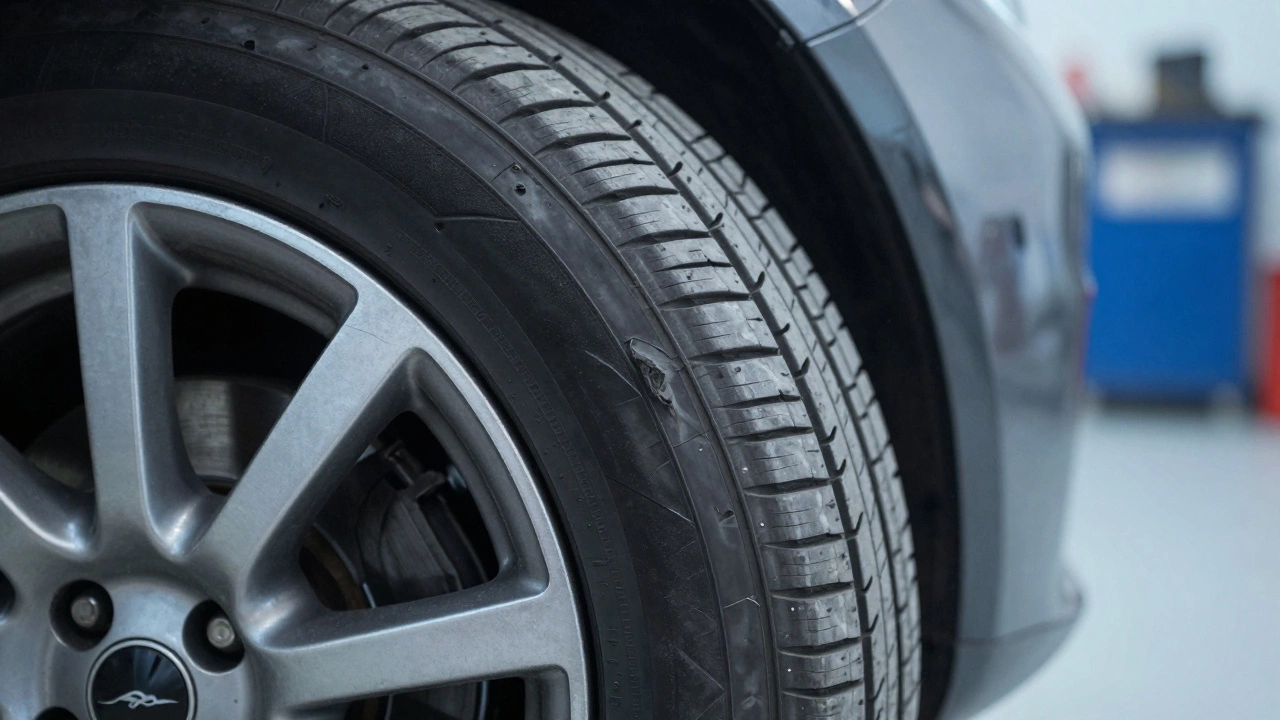 Tire showing uneven wear from bad camber angle