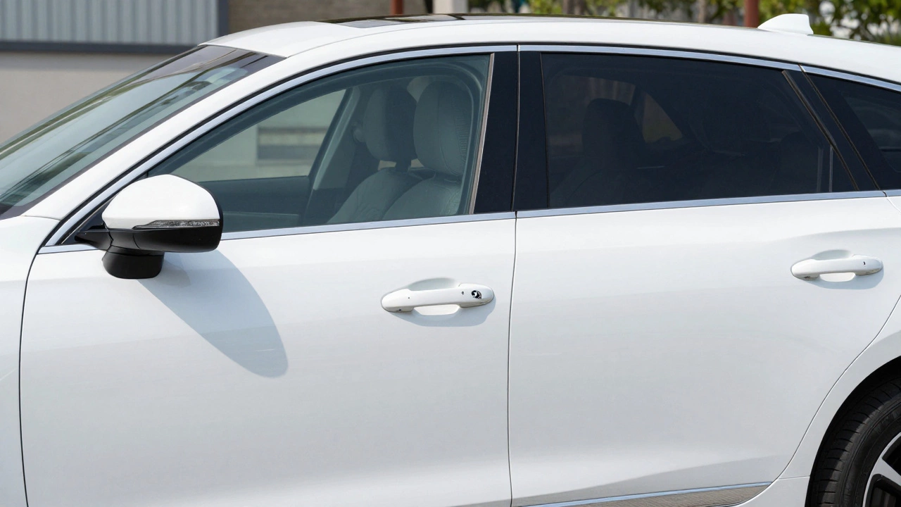 Car showing light front window tint and dark rear window tint
