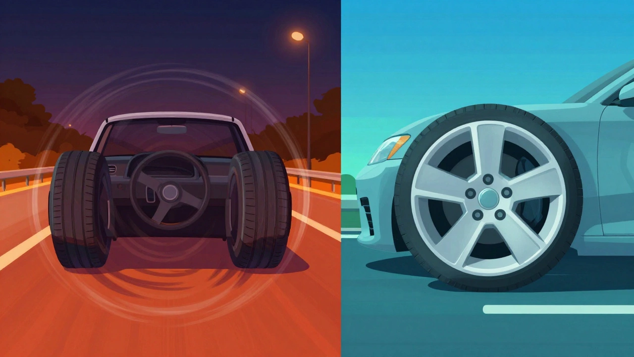 Visual metaphor showing car vibration from unbalanced wheels