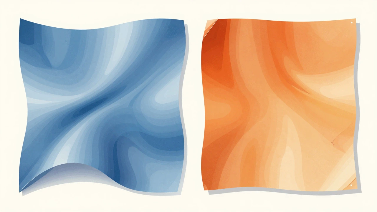 Split view comparing flexible cast vinyl and brittle calendared vinyl materials
