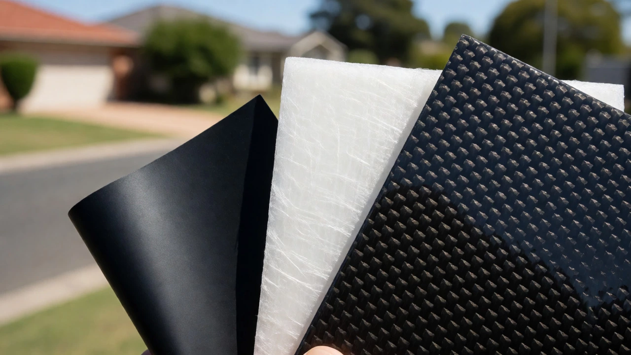 Close-up comparison of ABS, fiberglass, and carbon fiber samples