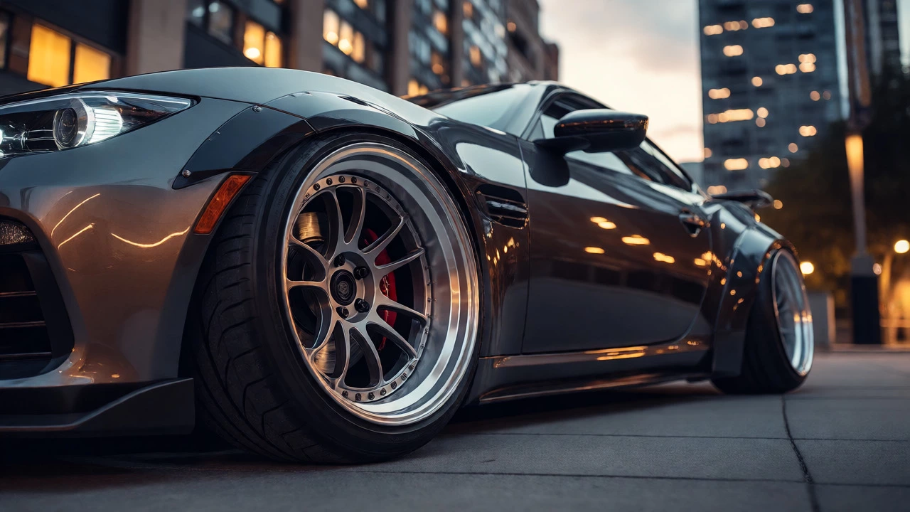 Sports car with flush-fit wheels showing widened stance
