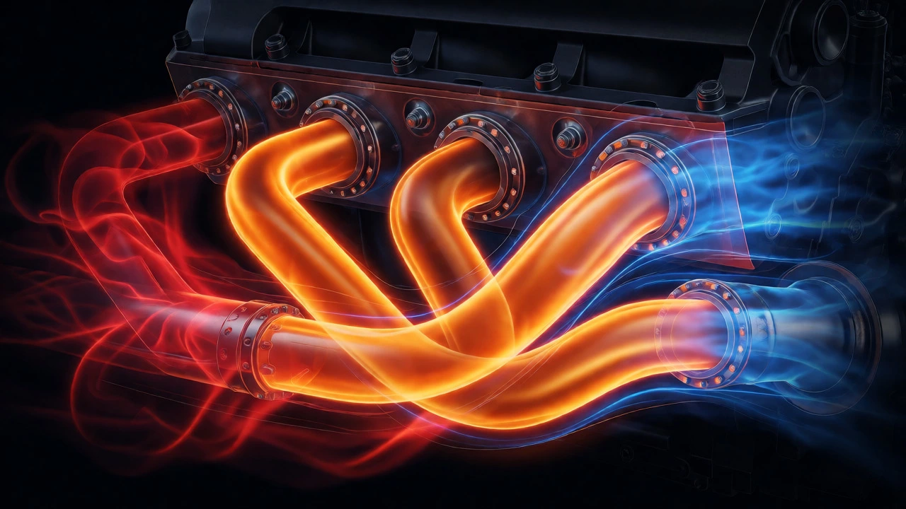 Conceptual visualization of exhaust gas flow and scavenging effects