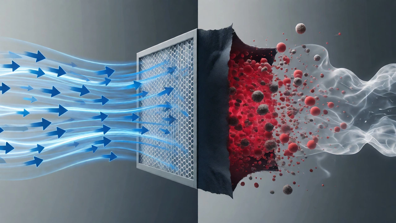 Visual comparison of high airflow through open mesh versus restricted flow through dense media